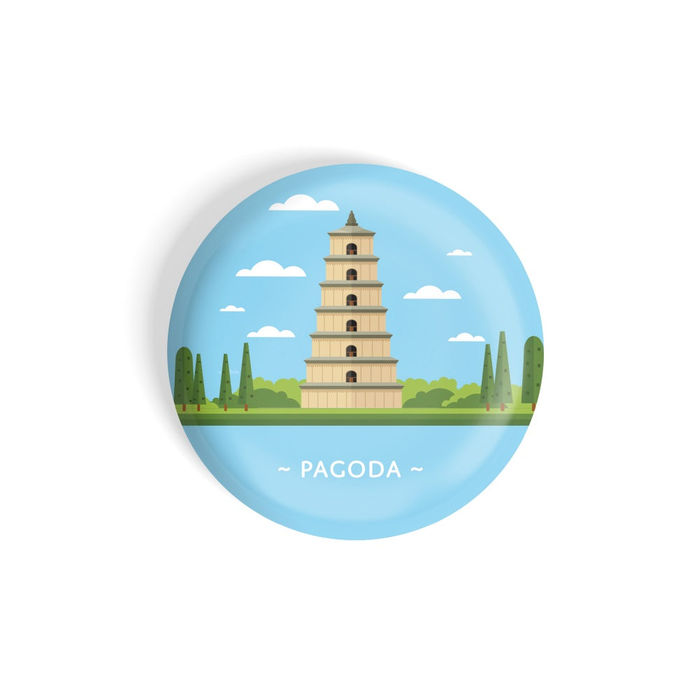 dhcrafts Round Fridge Magnet Blue Color Monuments Pagoda Glossy Finish Design Pack of 1 (58 mm)
